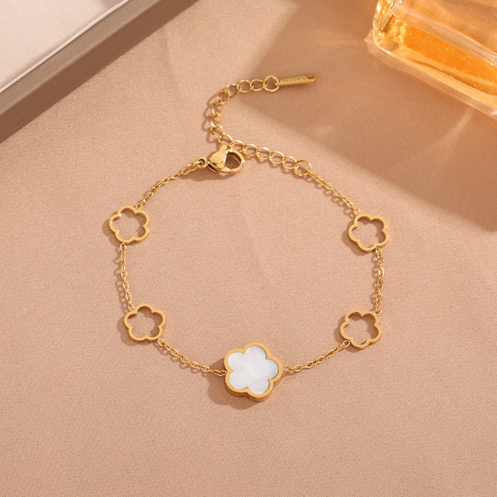 Clover Charm Bracelet with Double Sided Flowers