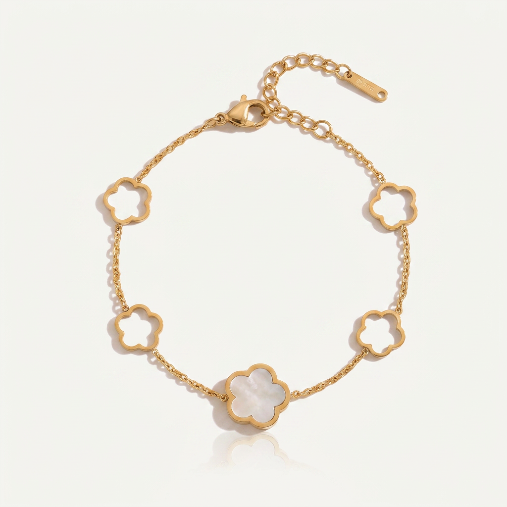 Clover Charm Bracelet with Double Sided Flowers