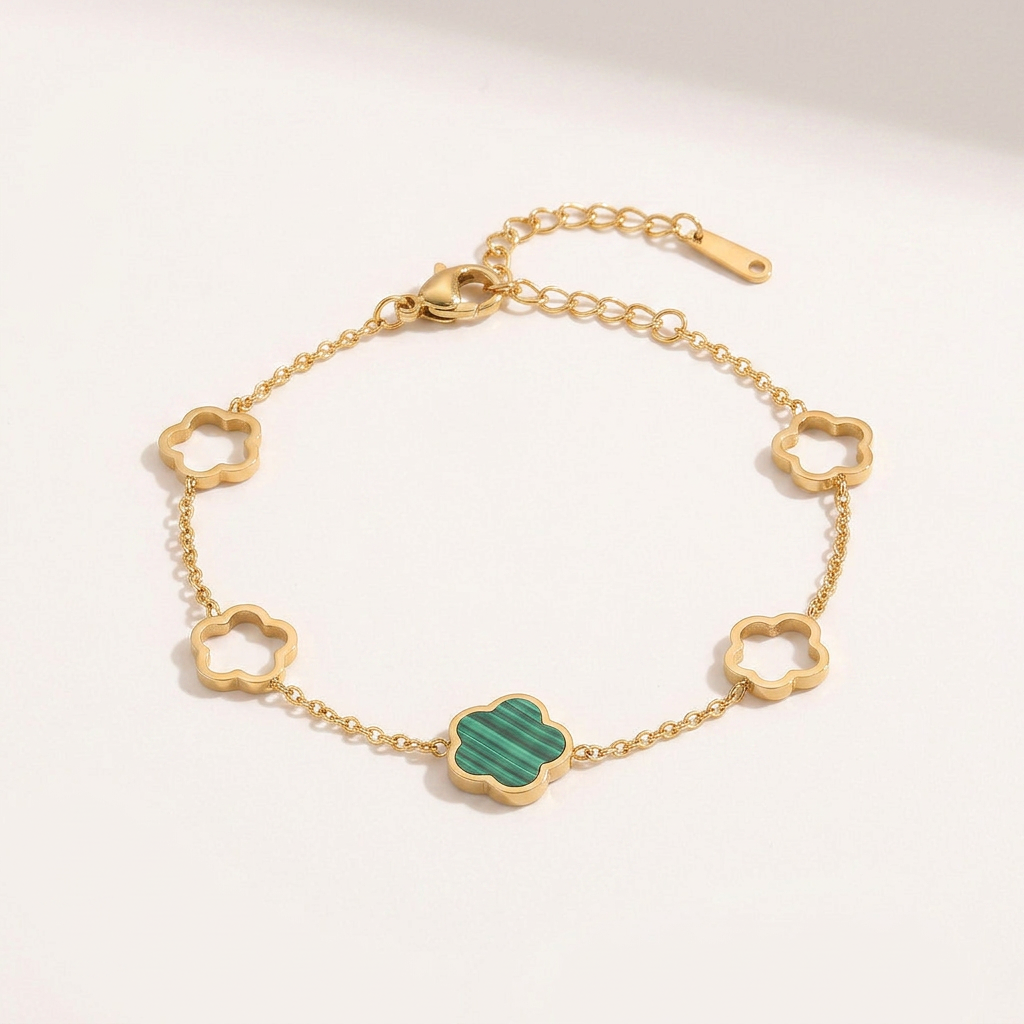 Clover Charm Bracelet with Double Sided Flowers
