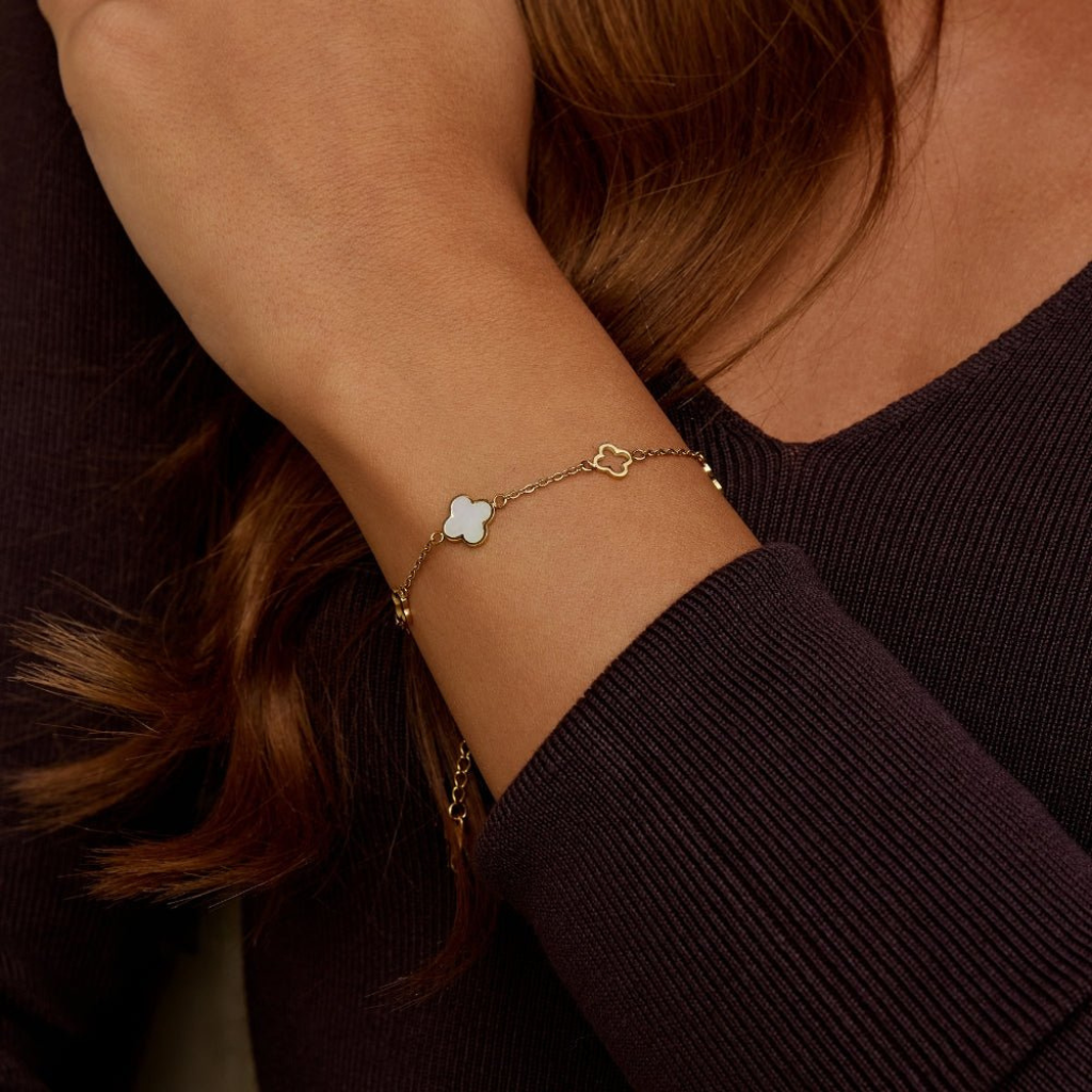 Clover Charm Bracelet with Double Sided Flowers