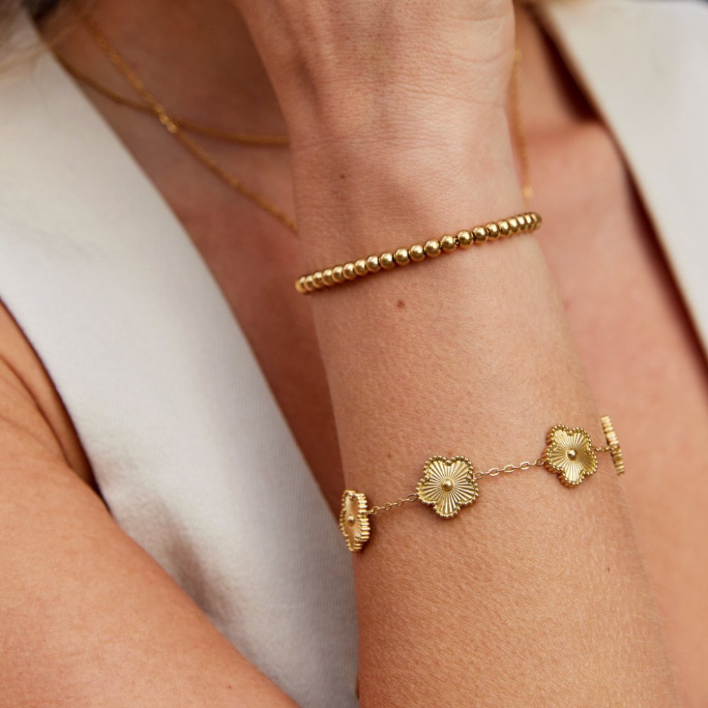 Gold Plated Beaded Bracelet with Slider Chain