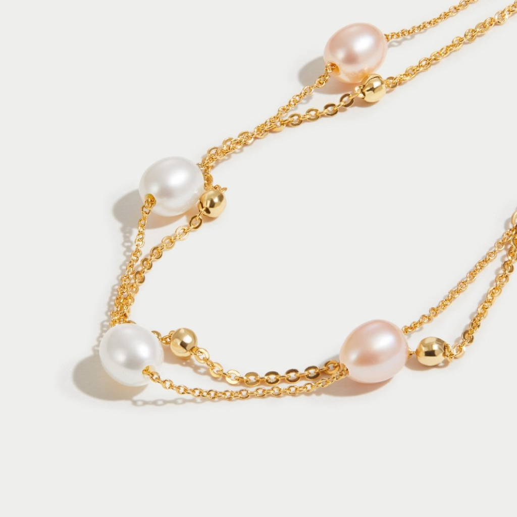 Gold Plated Layered Bracelet with Freshwater Pearls