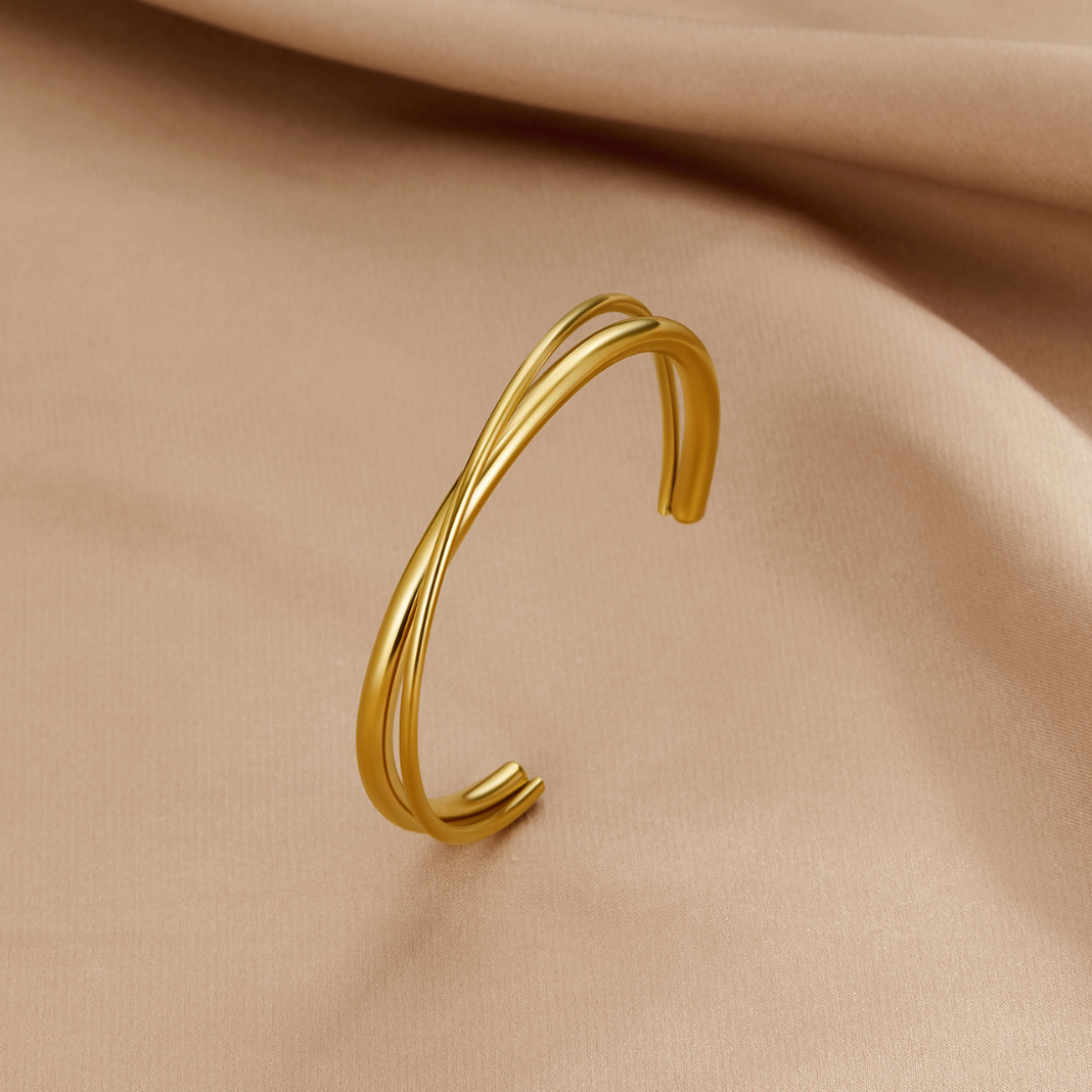 Gold Plated Twisted Cuff Bracelet with Cross Design