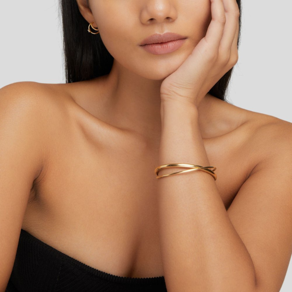 Gold Plated Twisted Cuff Bracelet with Cross Design