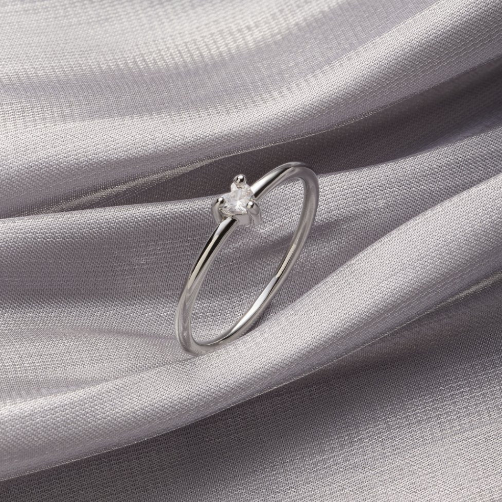 Heart Crystal Ring with Minimal Slim Band