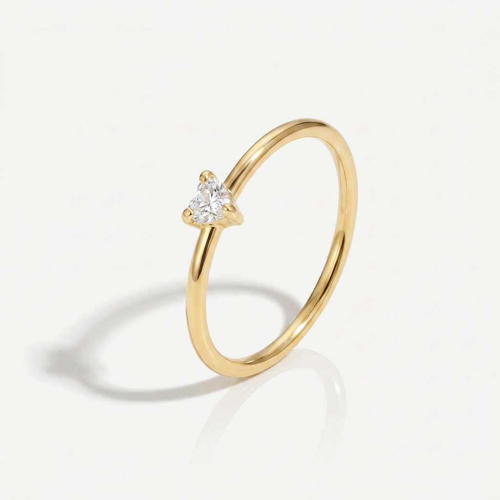 Heart Crystal Ring with Minimal Slim Band