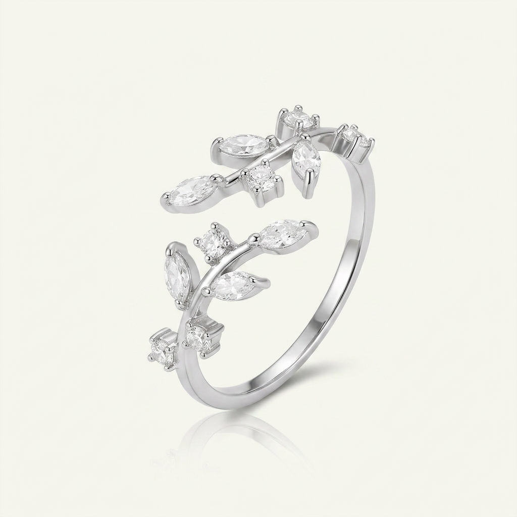 Vine Ring with Crystal Leaf Design