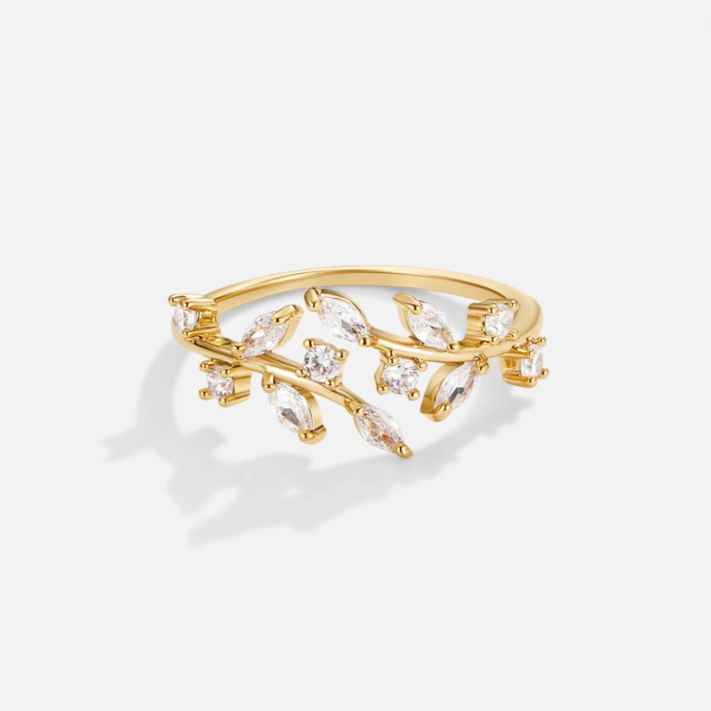 Vine Ring with Crystal Leaf Design
