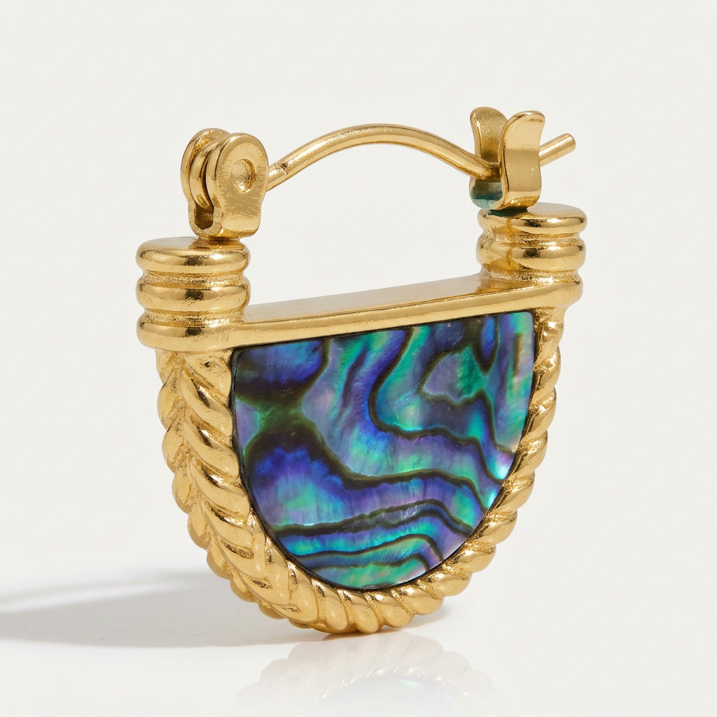 Gold Plated Hoop Earrings with Turquoise Shell Detail