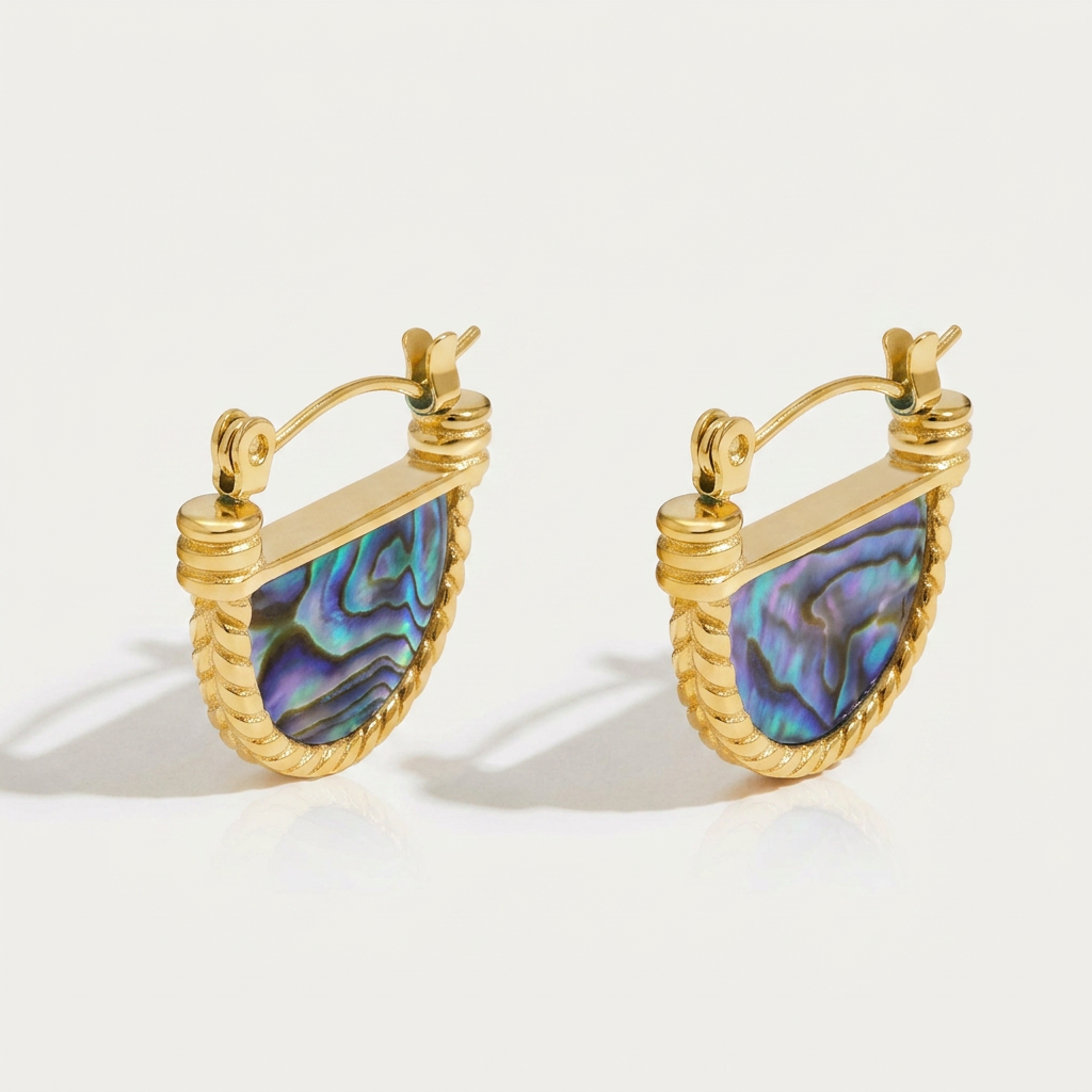 Gold Plated Hoop Earrings with Turquoise Shell Detail