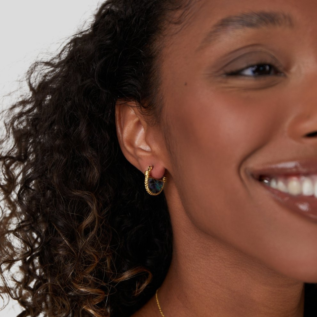 Gold Plated Hoop Earrings with Turquoise Shell Detail