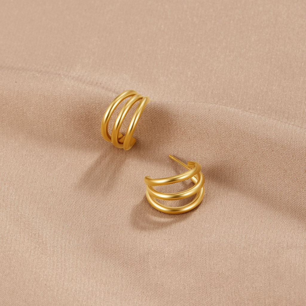 Hoop Earrings with Triple Band Design