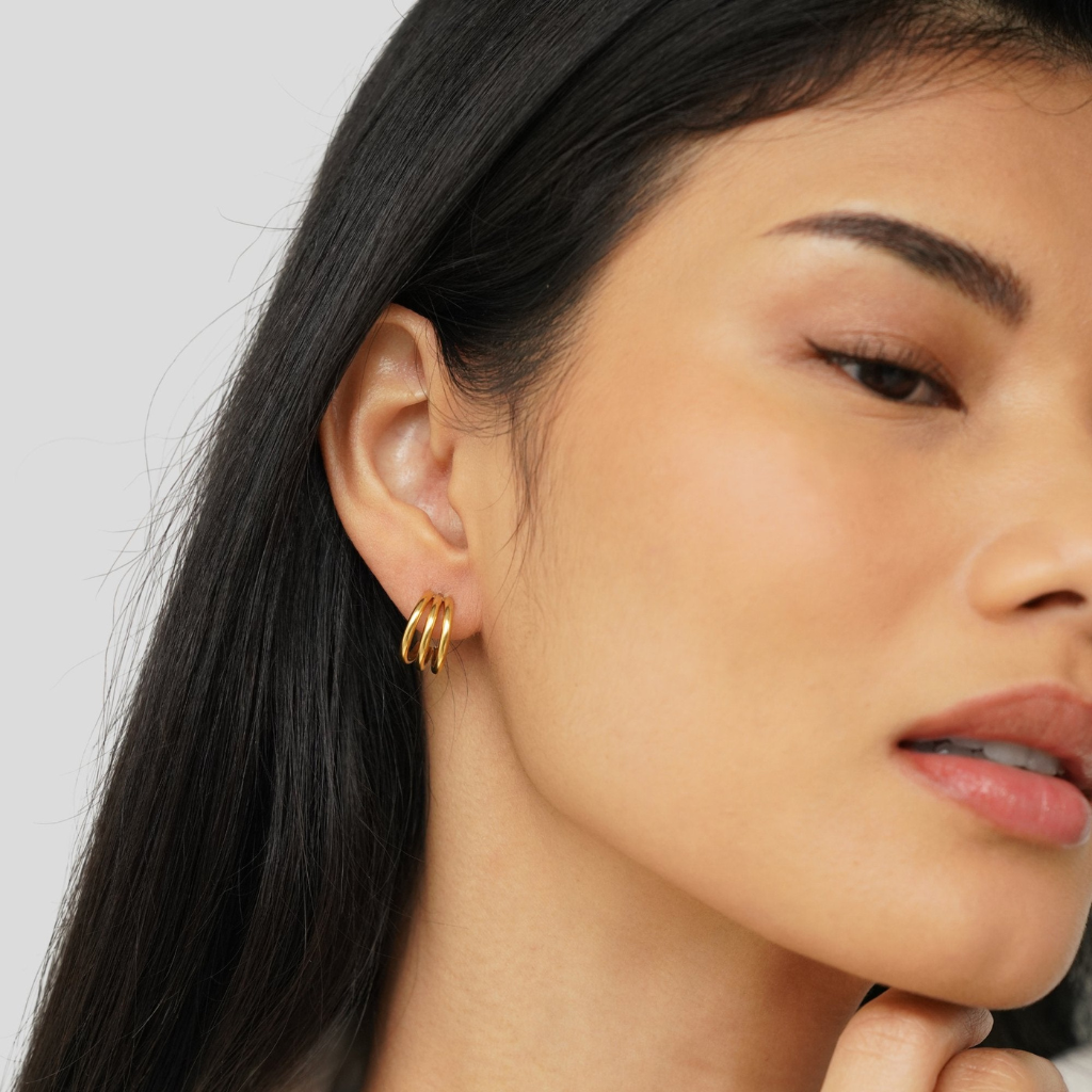 Hoop Earrings with Triple Band Design