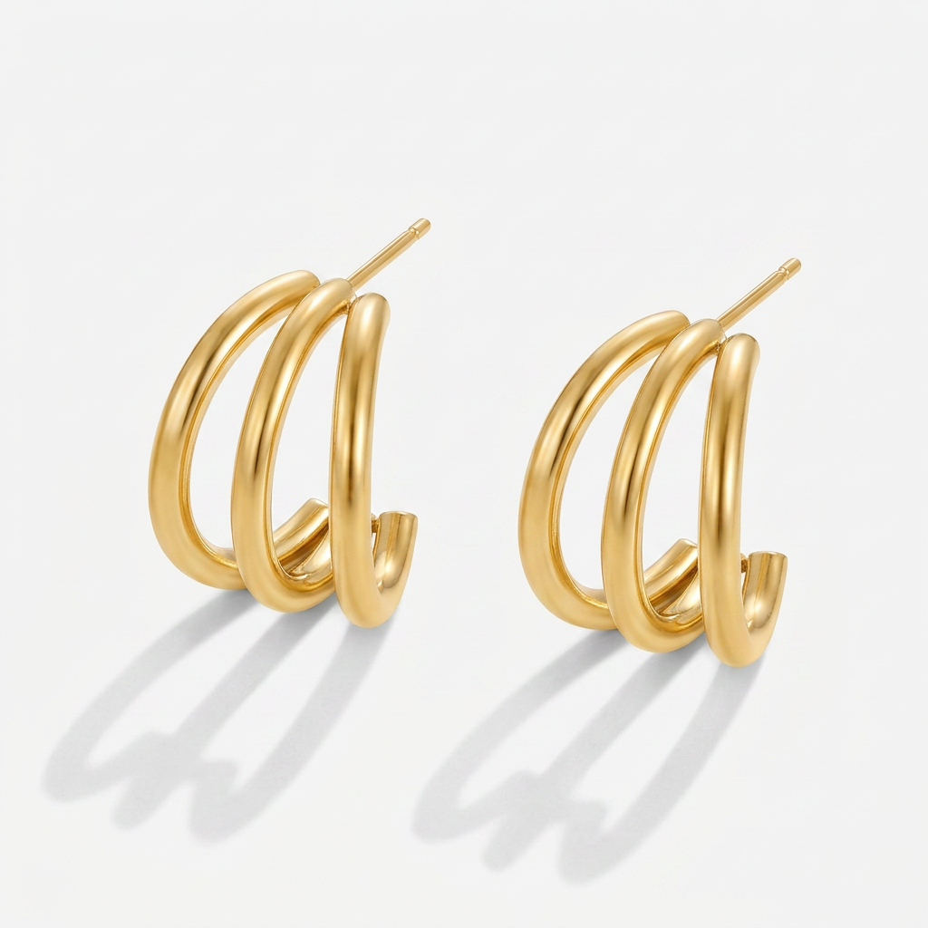 Hoop Earrings with Triple Band Design