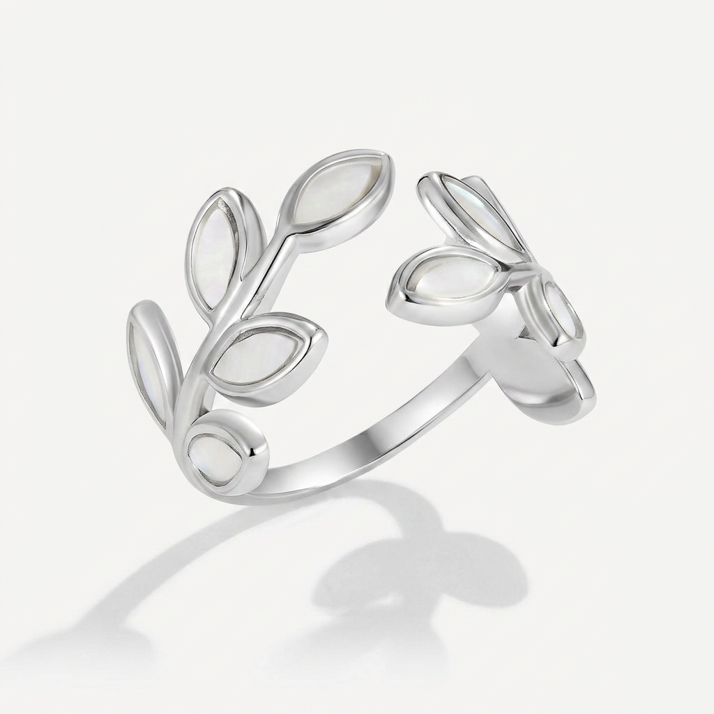Open Ring with Botanical Leaf Design