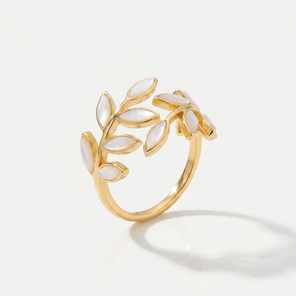 Open Ring with Botanical Leaf Design
