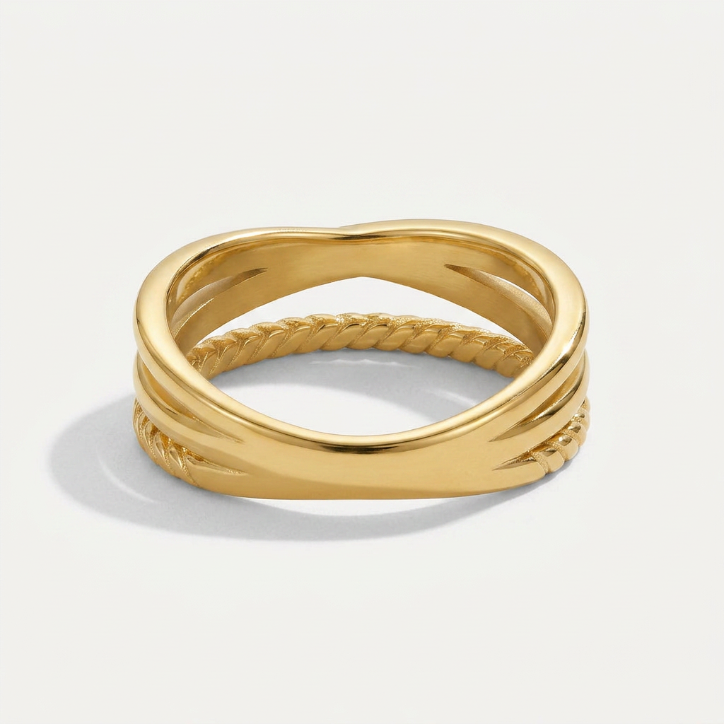 Gold Plated Ring with Twisted Crossed Bands