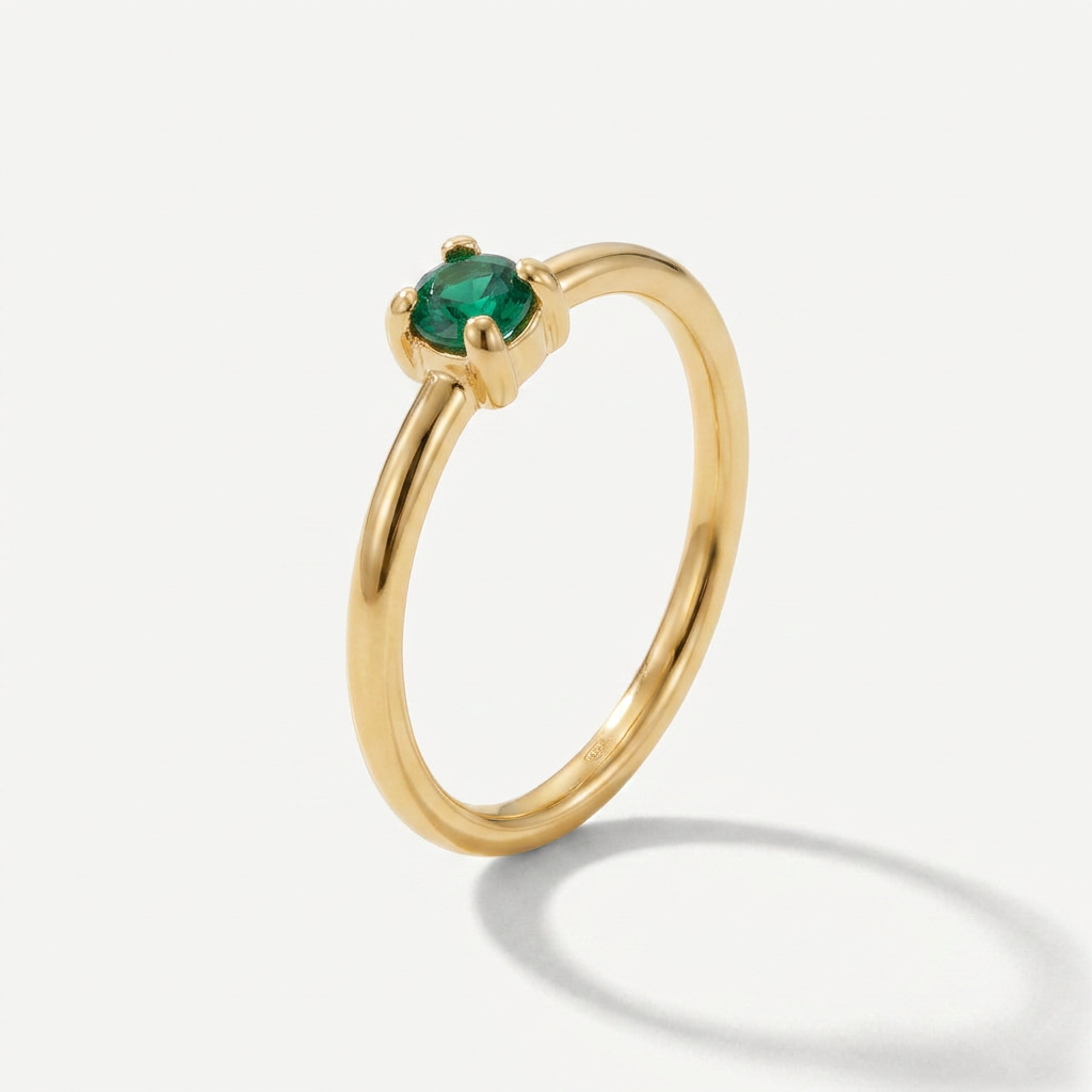 Gold Plated Birthstone Ring with Round Crystal