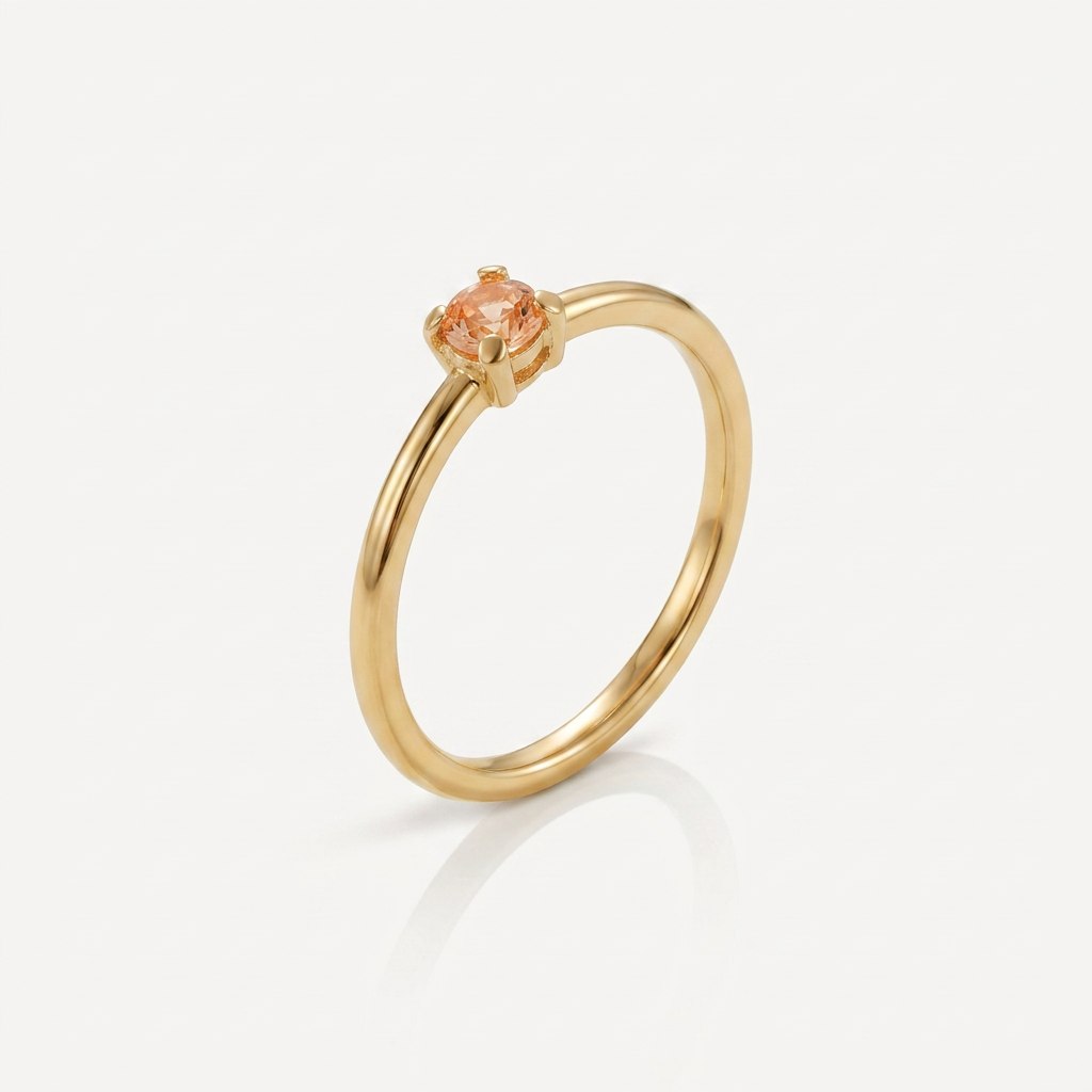 Gold Plated Birthstone Ring with Round Crystal