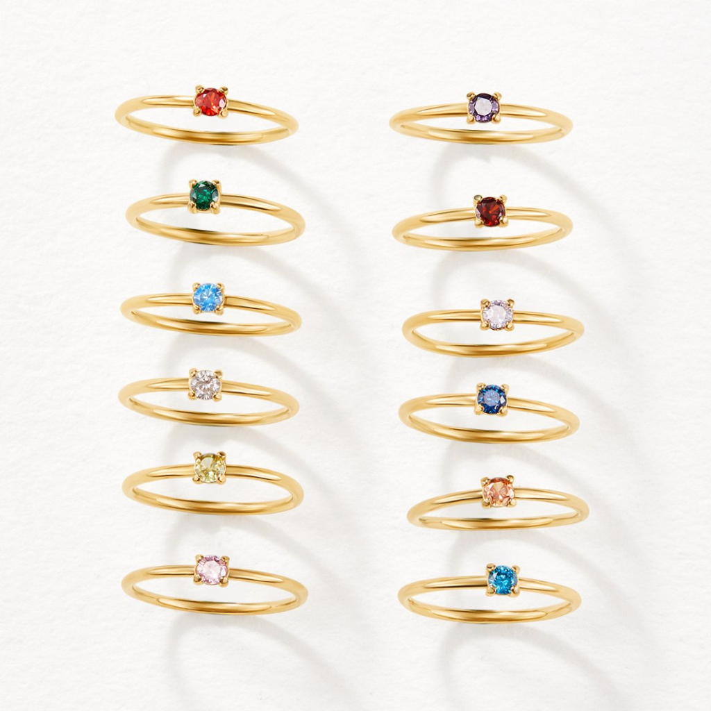 Gold Plated Birthstone Ring with Round Crystal
