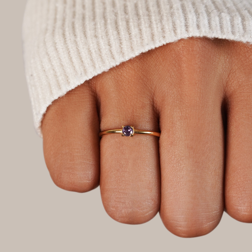 Gold Plated Birthstone Ring with Round Crystal