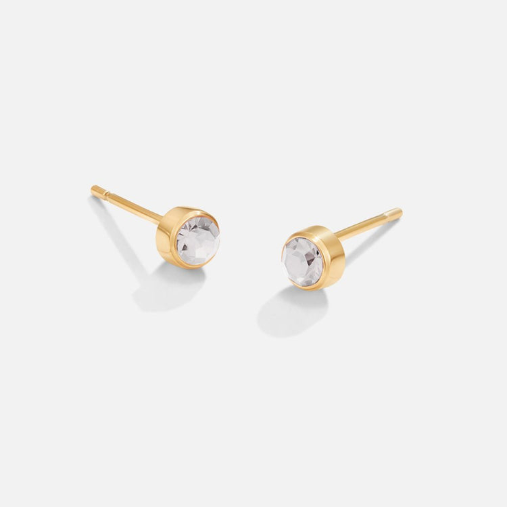 Gold Plated Stud Earrings with Round Birthstone Crystals