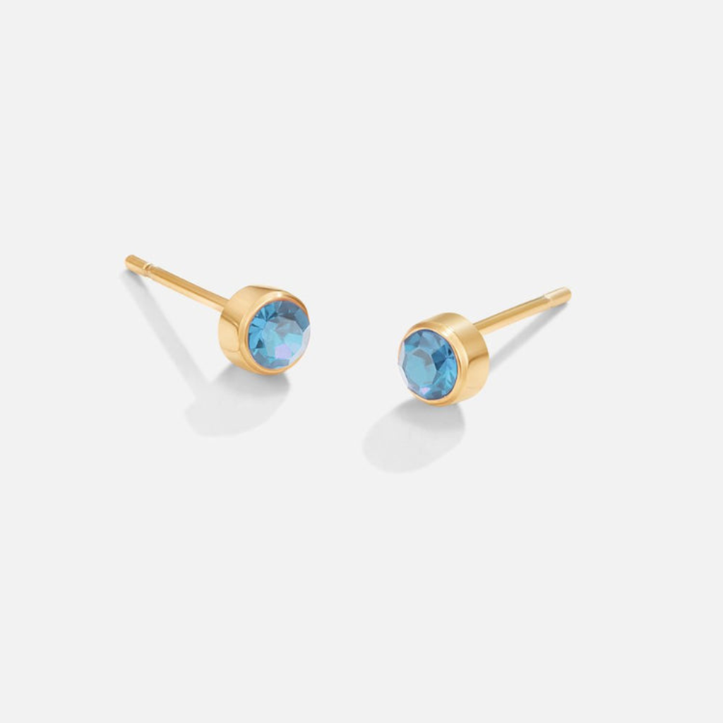 Gold Plated Stud Earrings with Round Birthstone Crystals
