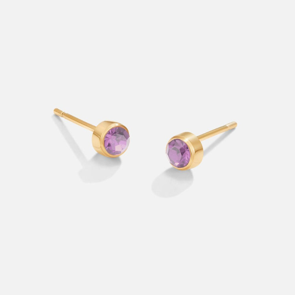 Gold Plated Stud Earrings with Round Birthstone Crystals