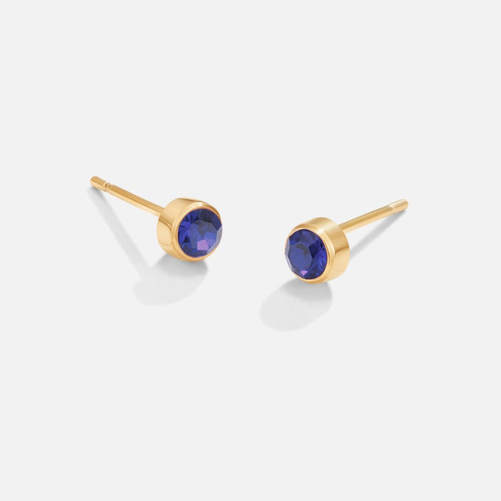 Gold Plated Stud Earrings with Round Birthstone Crystals