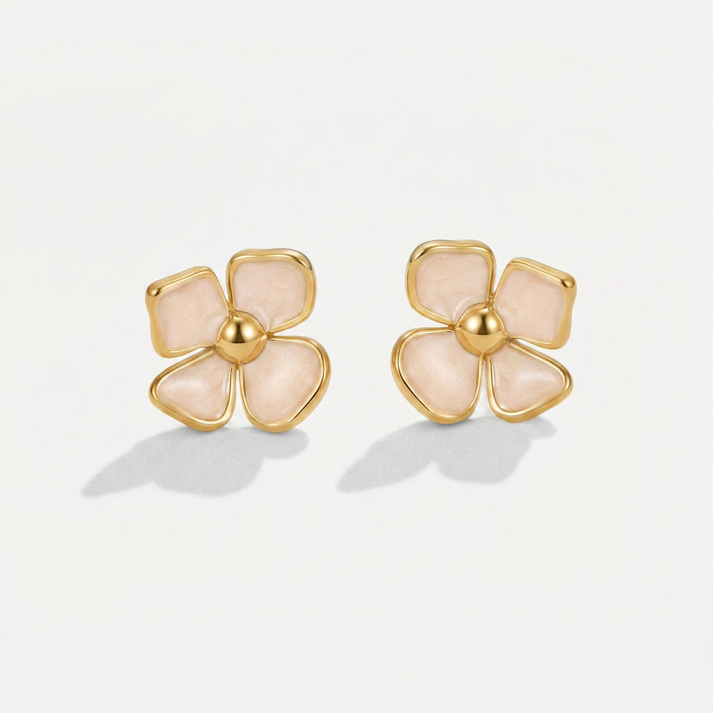 Stud Earrings with Blossom Petal Design
