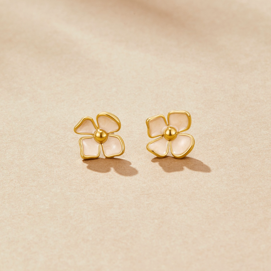 Stud Earrings with Blossom Petal Design