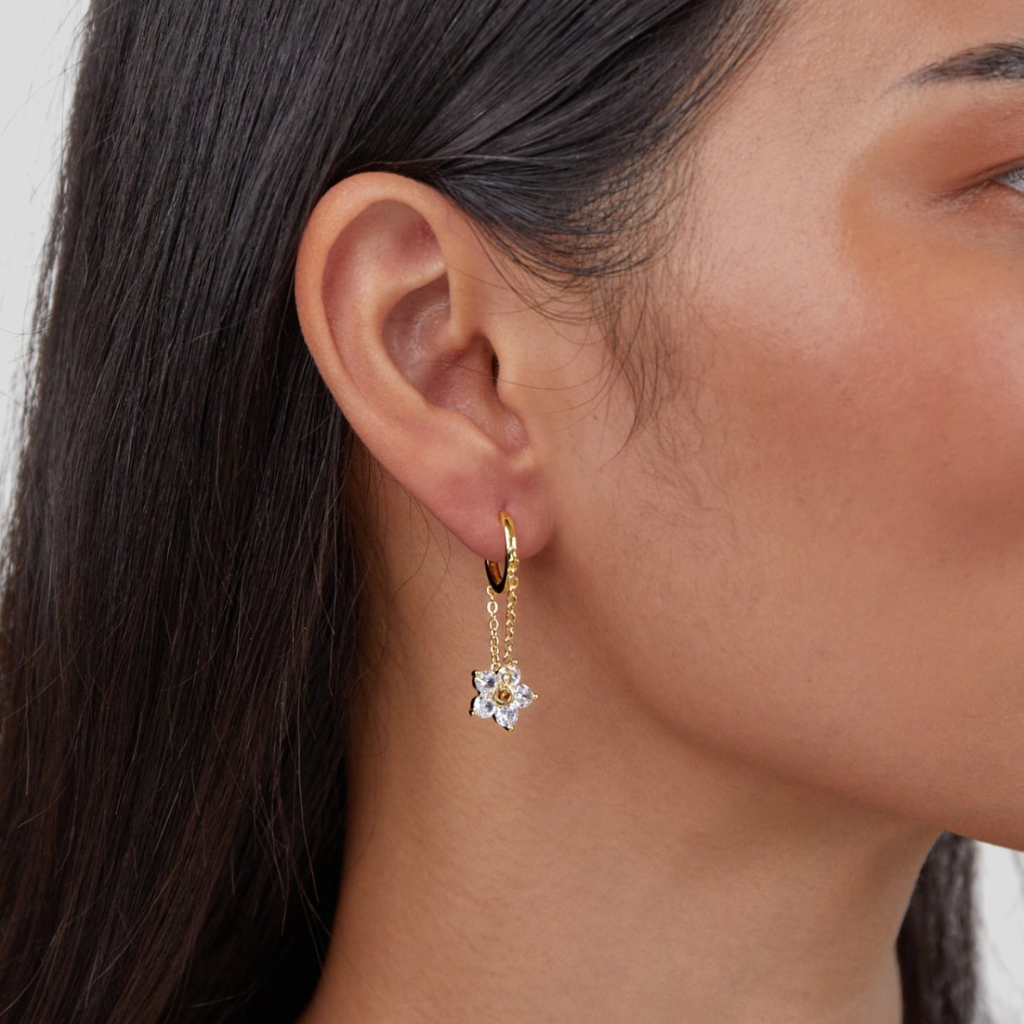 Hoop Earrings with Crystal Flower Drop