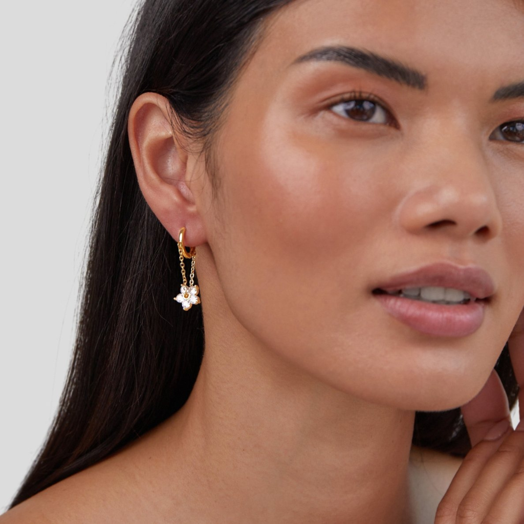 Hoop Earrings with Crystal Flower Drop