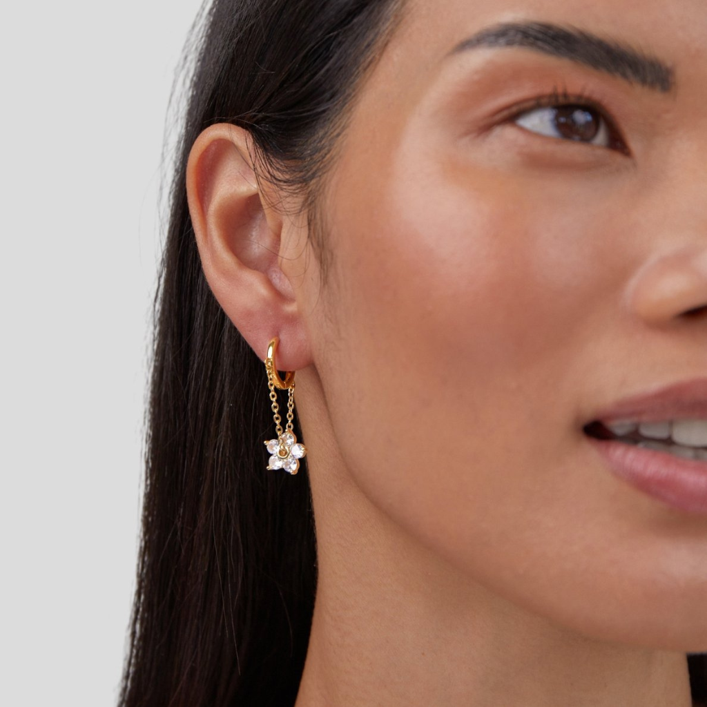 Hoop Earrings with Crystal Flower Drop