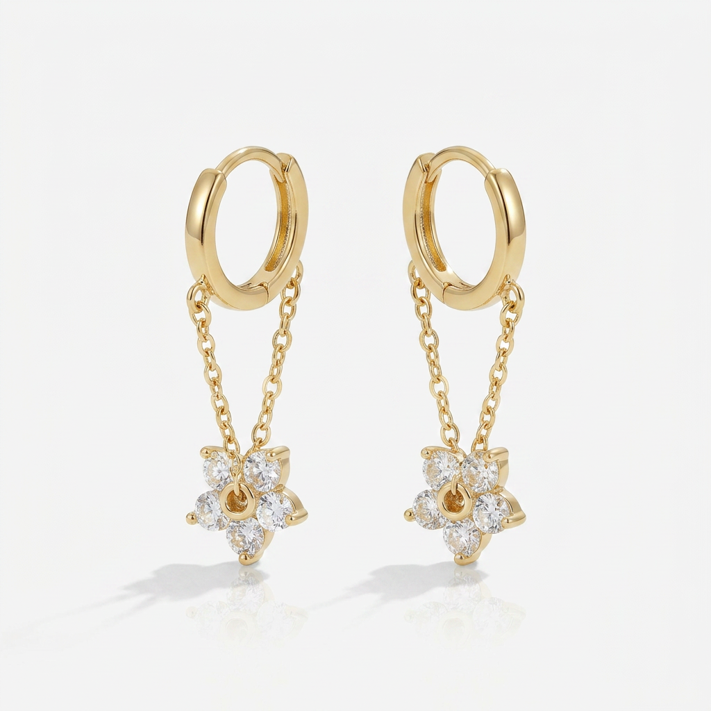 Hoop Earrings with Crystal Flower Drop