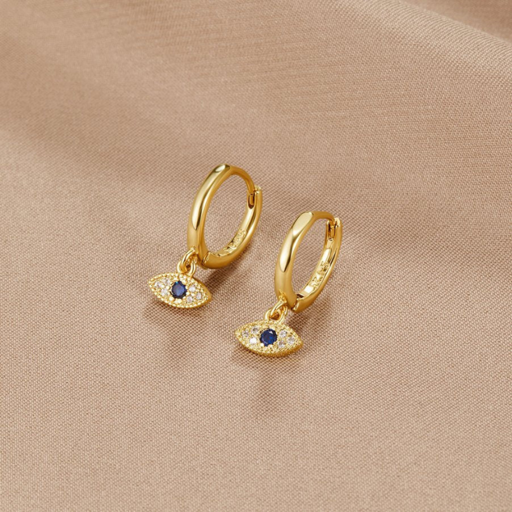 Hoop Earrings with Blue Evil Eye Charm