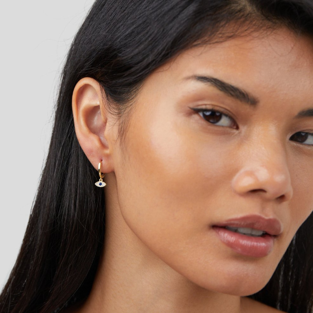 Hoop Earrings with Blue Evil Eye Charm