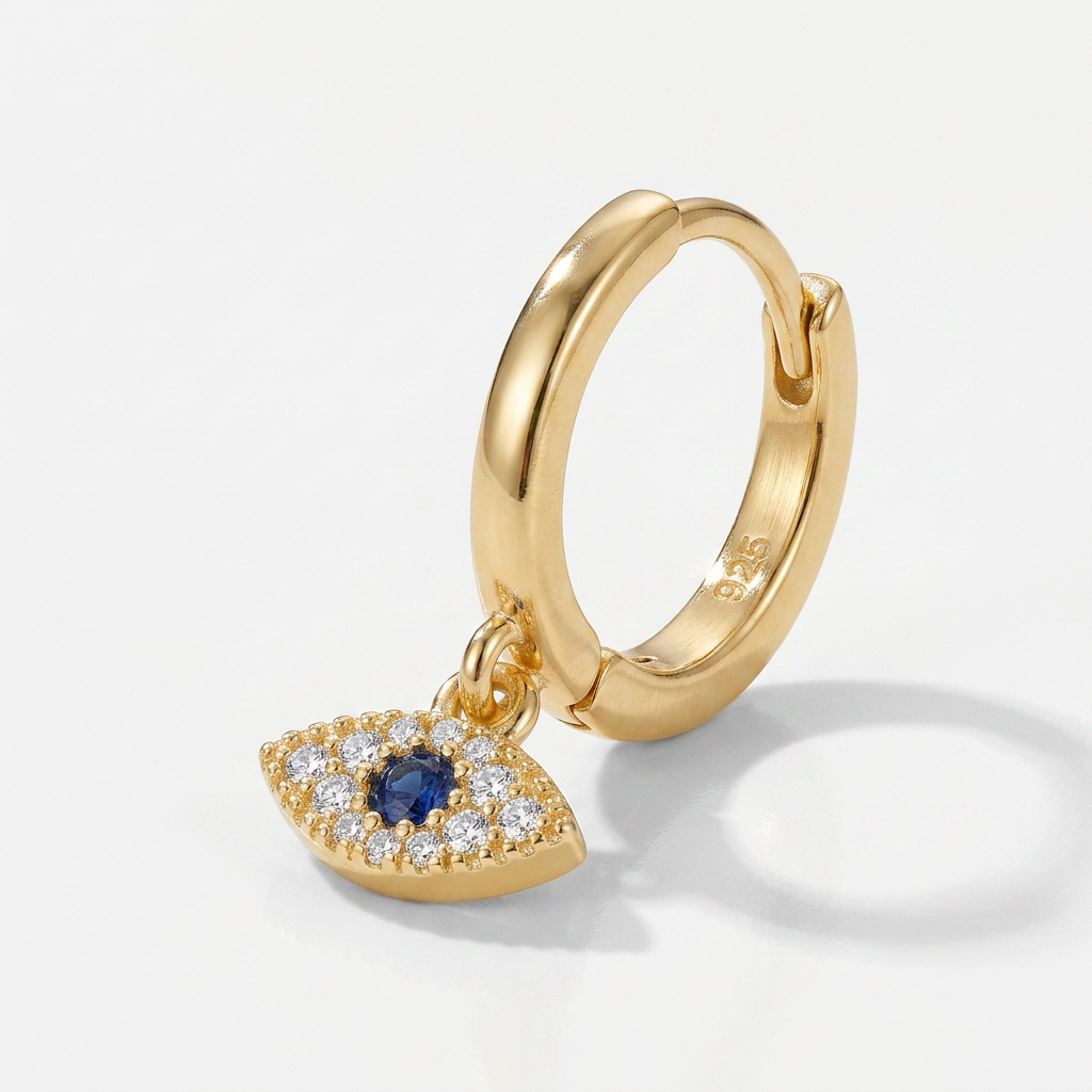Hoop Earrings with Blue Evil Eye Charm