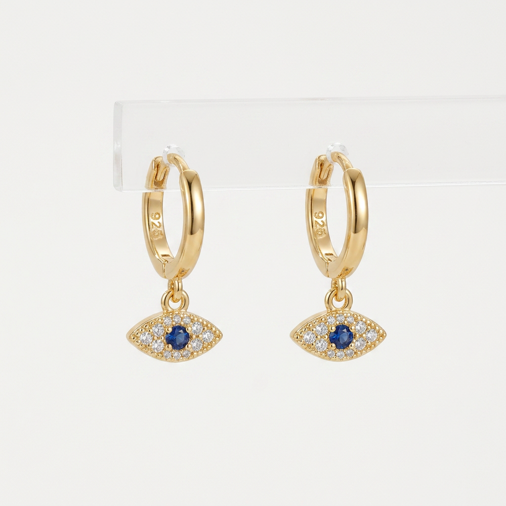 Hoop Earrings with Blue Evil Eye Charm