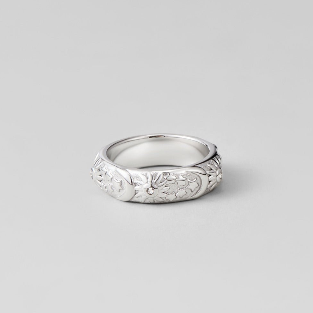 Celestial Ring with Sun and Star Engraving