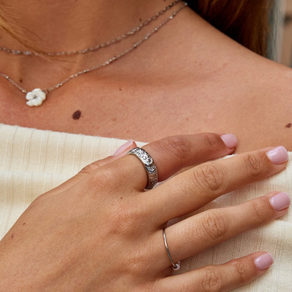 Celestial Ring with Sun and Star Engraving