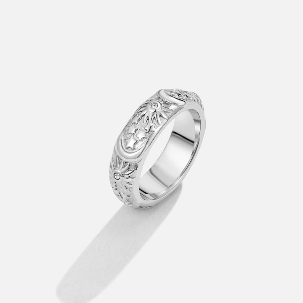 Celestial Ring with Sun and Star Engraving