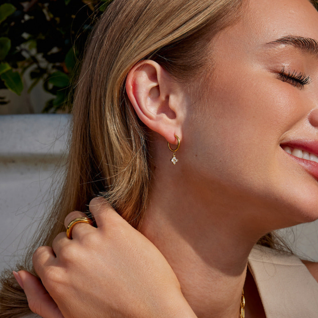 Drop Hoop Earrings with Crystal Clover Charm