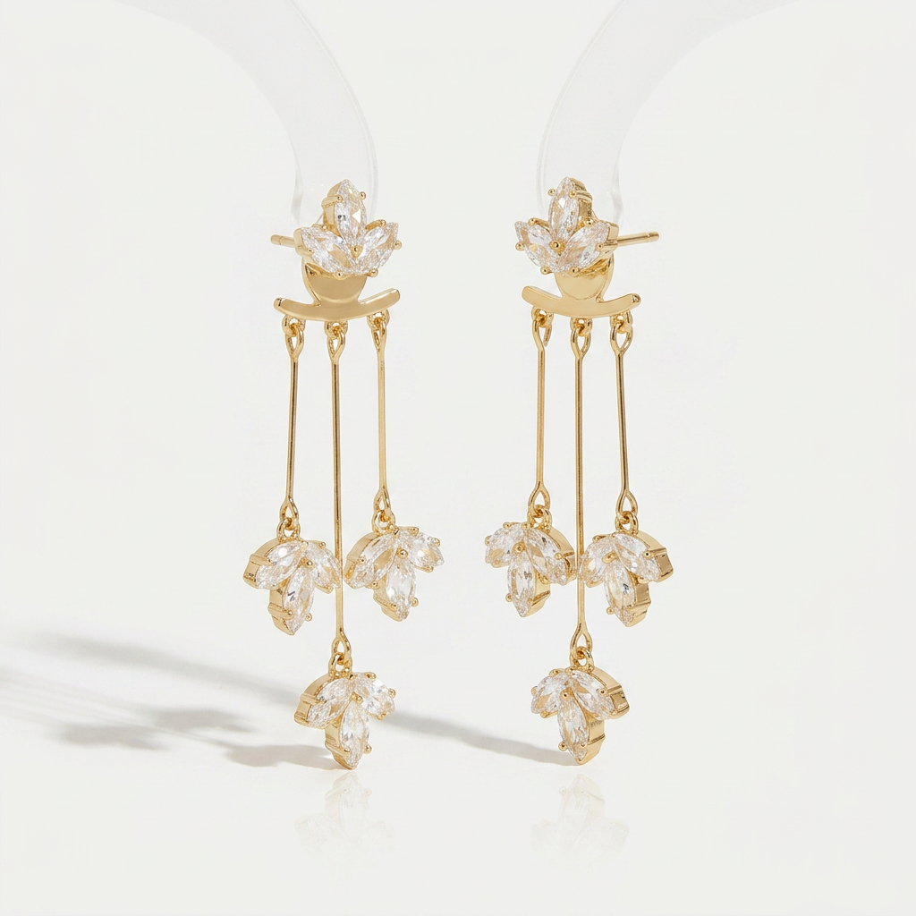 Earrings with Crystal Lotus Waterfall Design