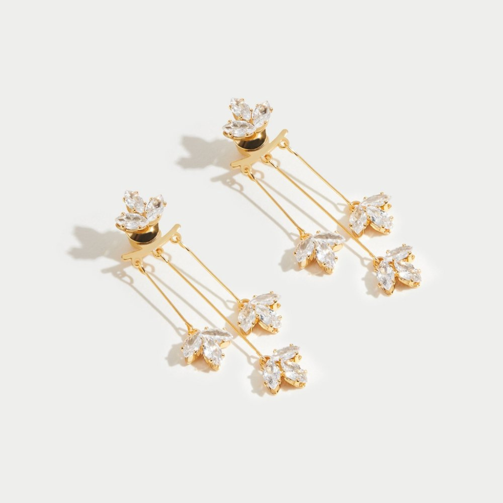 Earrings with Crystal Lotus Waterfall Design