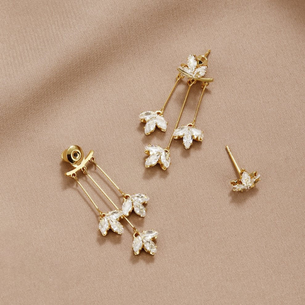 Earrings with Crystal Lotus Waterfall Design