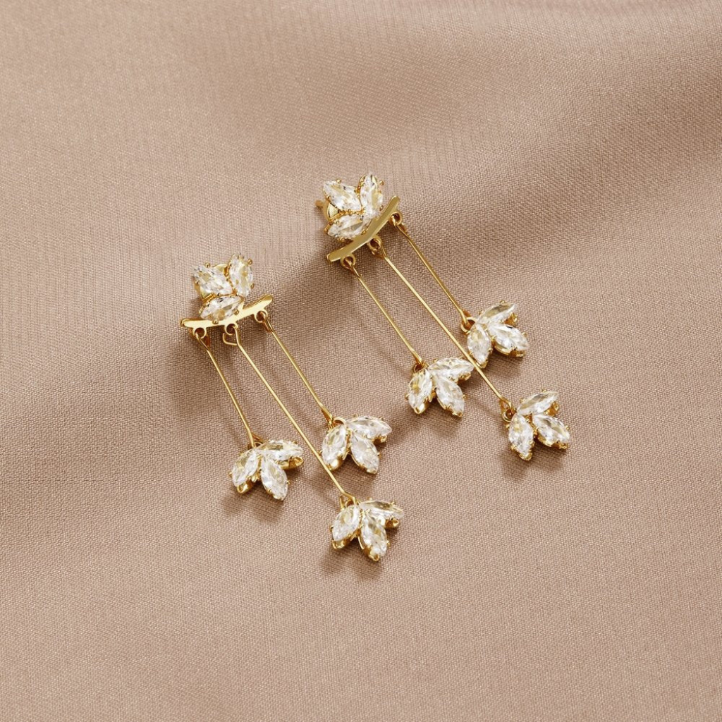 Earrings with Crystal Lotus Waterfall Design