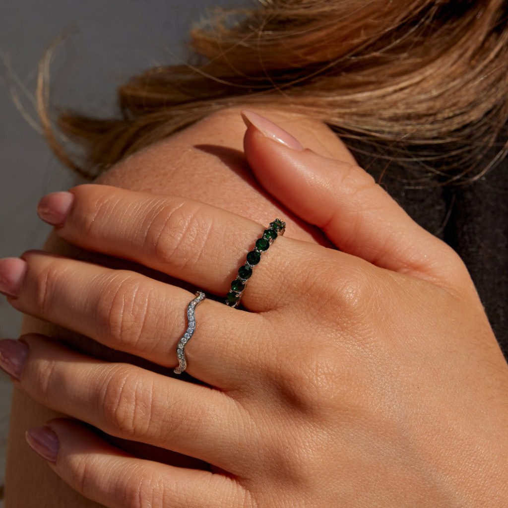 Crystal Ring with Emerald Green Stones