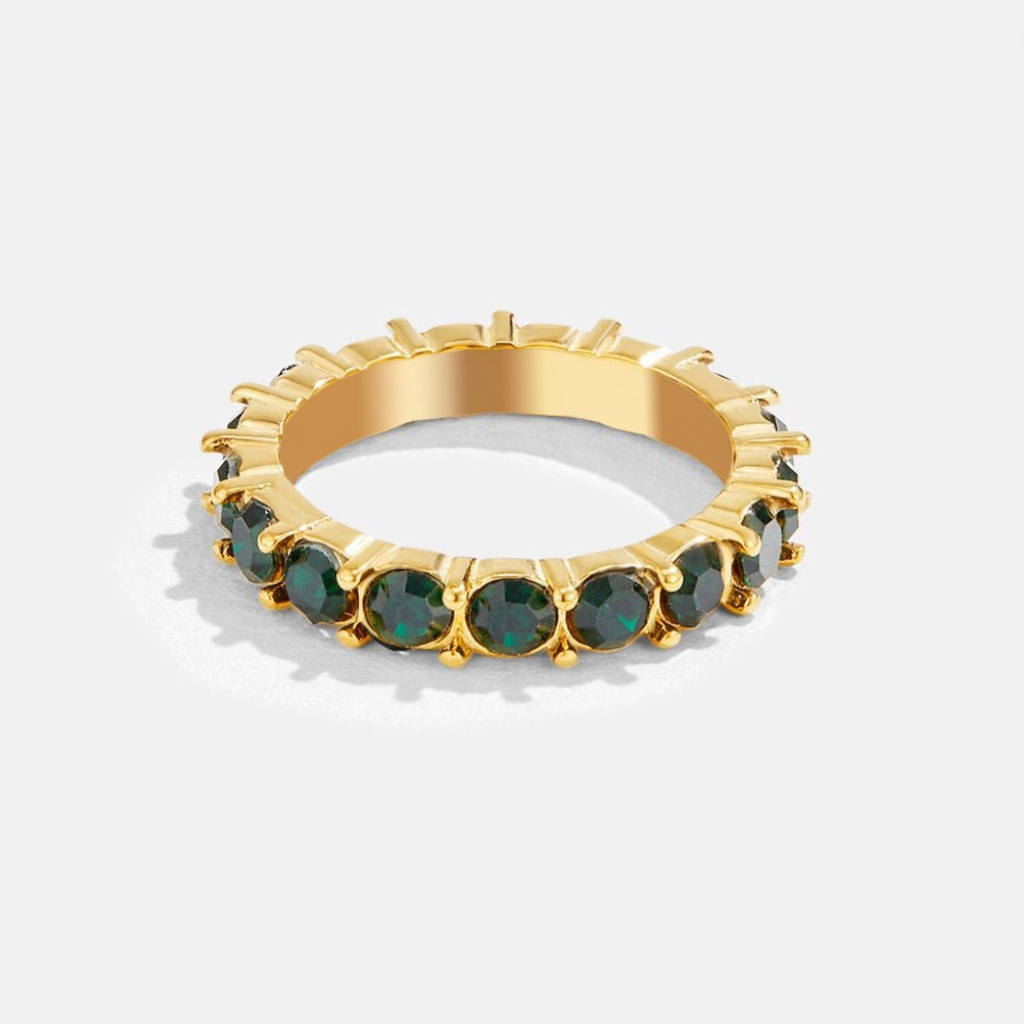 Crystal Ring with Emerald Green Stones