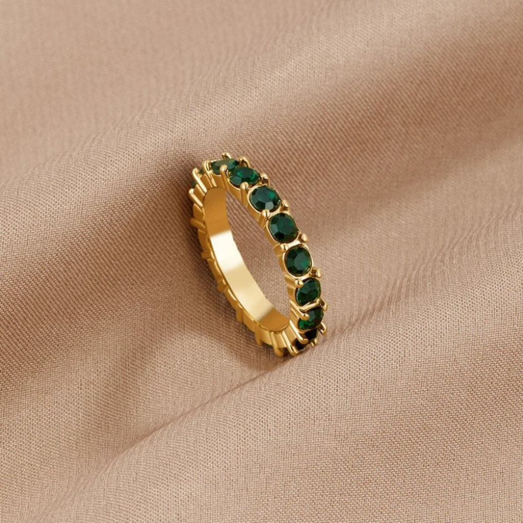 Crystal Ring with Emerald Green Stones